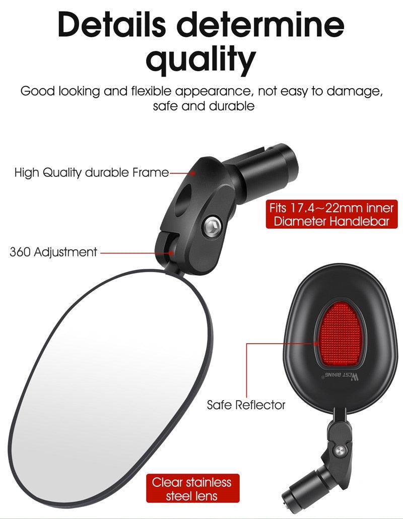 Adjustable Rotation Bike Rearview Mirror Cycling Rear View Road Bicycle Handlebar Mirrors Convex Mirror With 360˚Adjustable Handlebar Installation For Mountain Road Bike Electric Bicycle Accessories Stevvex