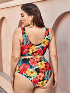 Striped Plus Size Women 2 Pieces Bikini Women's Plus Size Bathing Suits Two Piece High Cut Bikini Sets Waist Swimsuits Swimwear Large Size Swimsuit Off Shoulder High Waist Bathing Suit High Cut Swimwear Stevvex
