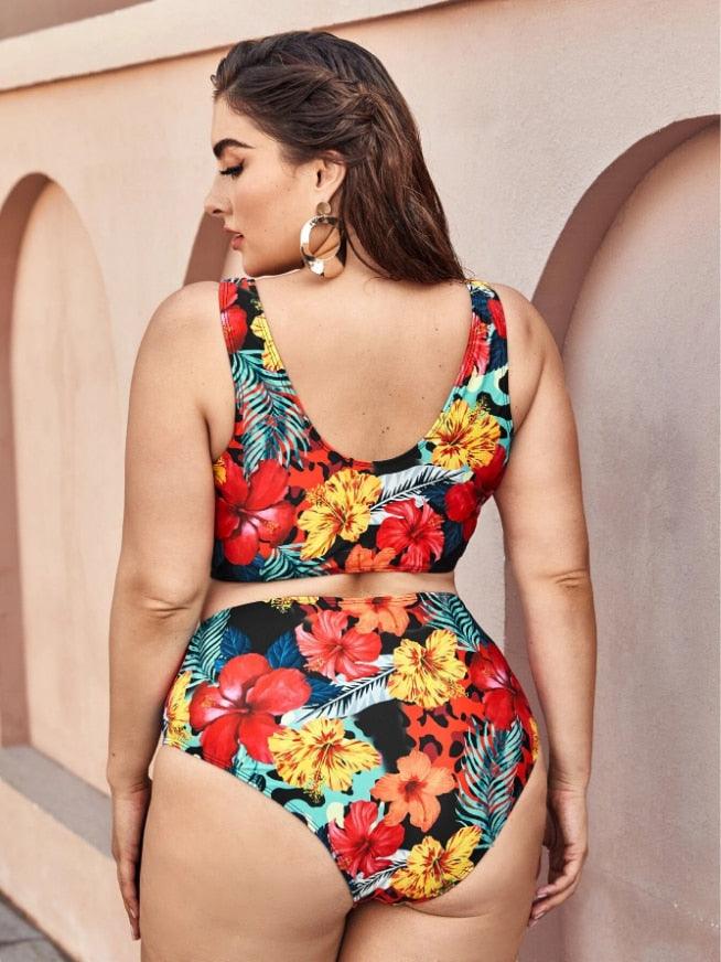 Striped Plus Size Women 2 Pieces Bikini Women's Plus Size Bathing Suits Two Piece High Cut Bikini Sets Waist Swimsuits Swimwear Large Size Swimsuit Off Shoulder High Waist Bathing Suit High Cut Swimwear Stevvex