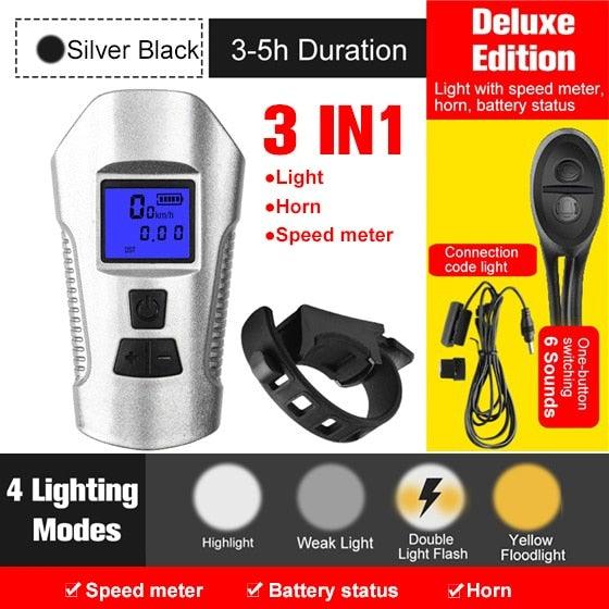 Smart Waterproof Bicycle Light USB Rechargeable Bike Front Light Flashlight With Bike Computer LCD Speedometer Waterproof Bicycles Light And Odometer Horn For Safe Cycling 4 Modes Fits For All Mountain Road Bikes Stevvex