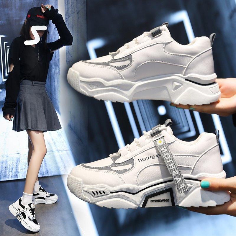 Fashion Spring Reflective Women Sneakers Lace Up Chunky Sneakers Mixed Color Women's Lightweight Casual Everyday Walking Fashion Chunky Sneakers Stevvex