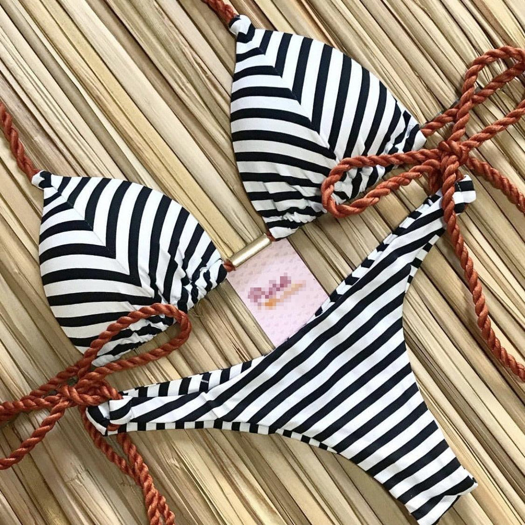Women Push-up Bikini Swimwear Adjustable Swimsuit Bathing Suit Beachwear Women's Tie Bikini Lace Up Bottom String Swimsuit Bandage Swim Beach Wear Summer Comfortable Bikini Set Stevvex