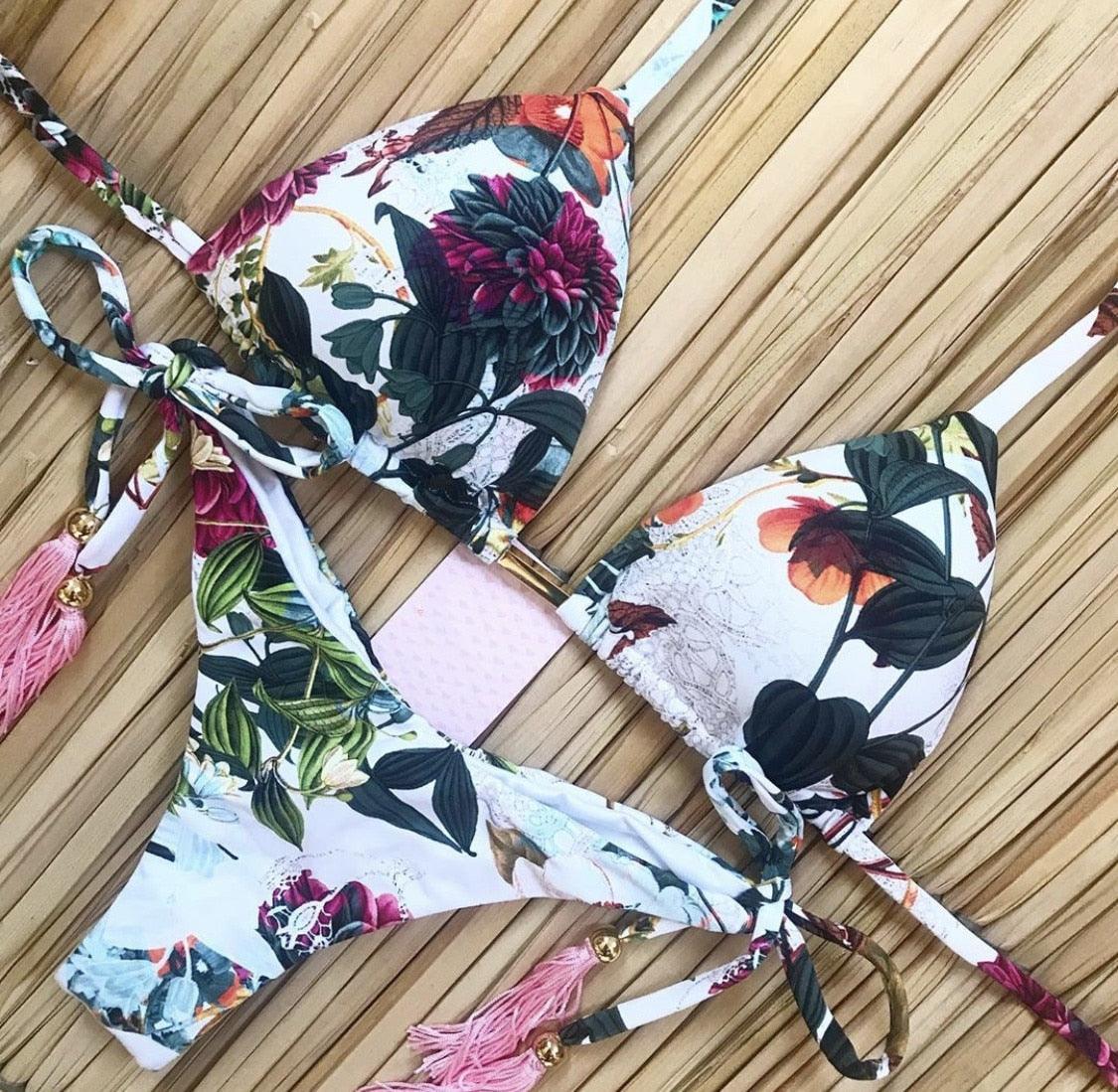 Women Push-up Bikini Swimwear Adjustable Swimsuit Bathing Suit Beachwear Women's Tie Bikini Lace Up Bottom String Swimsuit Bandage Swim Beach Wear Summer Comfortable Bikini Set Stevvex