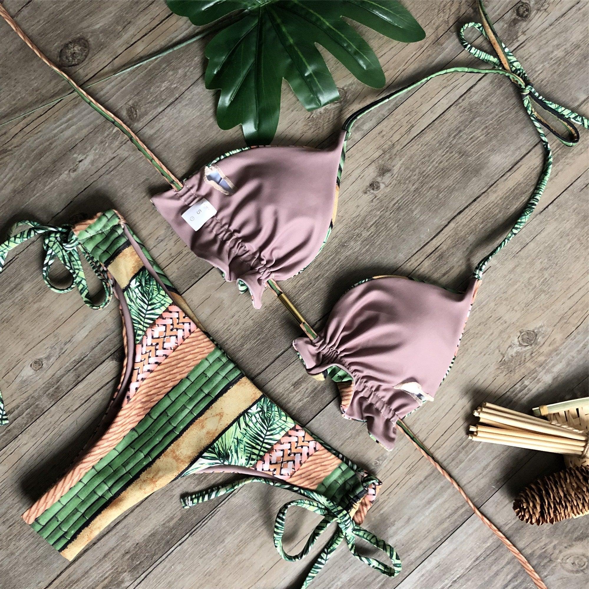 Women Push-up Bikini Swimwear Adjustable Swimsuit Bathing Suit Beachwear Women's Tie Bikini Lace Up Bottom String Swimsuit Bandage Swim Beach Wear Summer Comfortable Bikini Set Stevvex