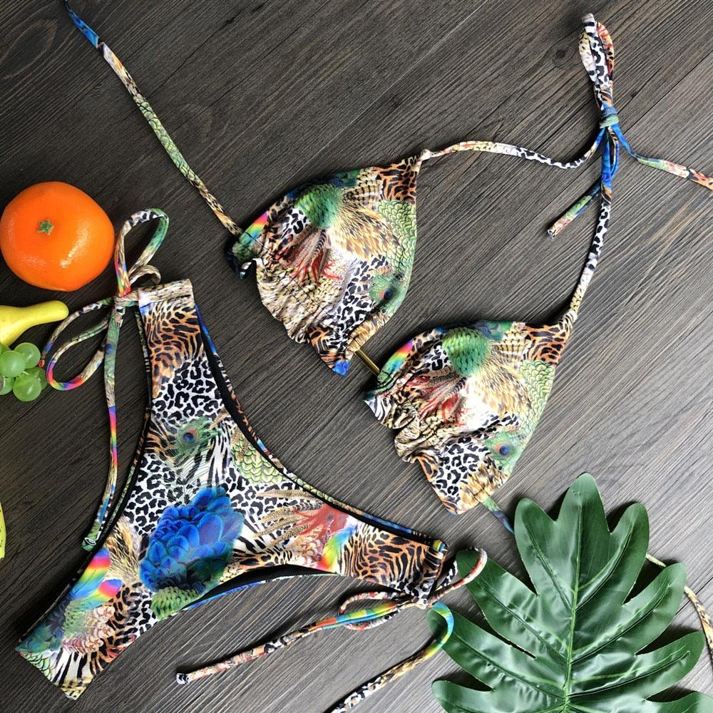 Women Push-up Bikini Swimwear Adjustable Swimsuit Bathing Suit Beachwear Women's Tie Bikini Lace Up Bottom String Swimsuit Bandage Swim Beach Wear Summer Comfortable Bikini Set Stevvex