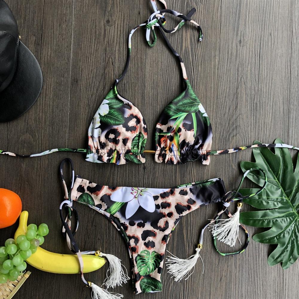 Women Push-up Bikini Swimwear Adjustable Swimsuit Bathing Suit Beachwear Women's Tie Bikini Lace Up Bottom String Swimsuit Bandage Swim Beach Wear Summer Comfortable Bikini Set Stevvex