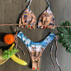 Women Push-up Bikini Swimwear Adjustable Swimsuit Bathing Suit Beachwear Women's Tie Bikini Lace Up Bottom String Swimsuit Bandage Swim Beach Wear Summer Comfortable Bikini Set Stevvex