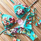 Women Push-up Bikini Swimwear Adjustable Swimsuit Bathing Suit Beachwear Women's Tie Bikini Lace Up Bottom String Swimsuit Bandage Swim Beach Wear Summer Comfortable Bikini Set Stevvex