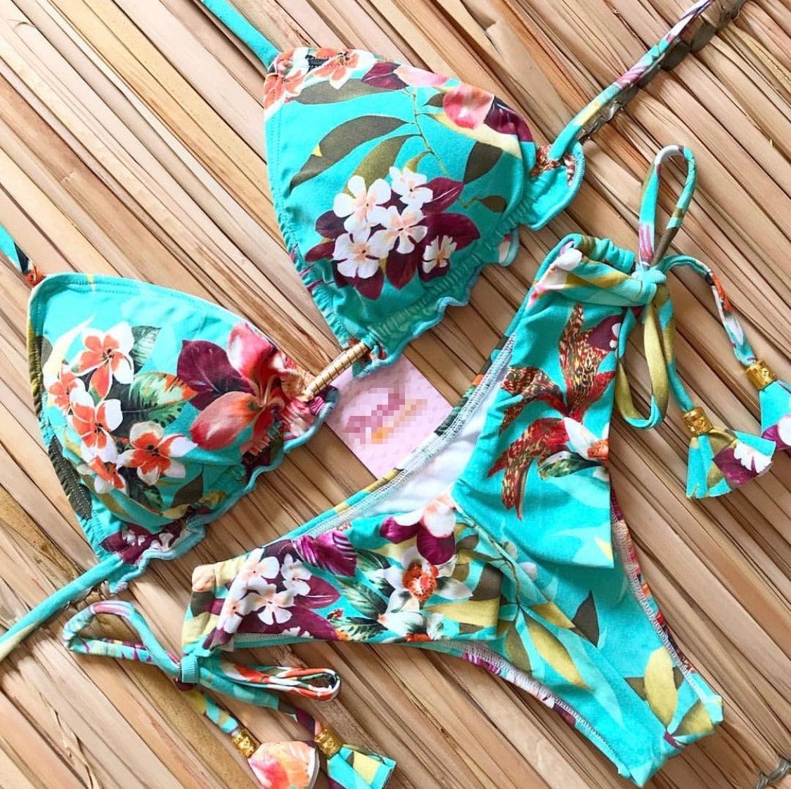 Women Push-up Bikini Swimwear Adjustable Swimsuit Bathing Suit Beachwear Women's Tie Bikini Lace Up Bottom String Swimsuit Bandage Swim Beach Wear Summer Comfortable Bikini Set Stevvex