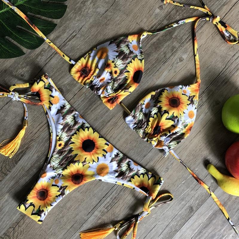 Women Push-up Bikini Swimwear Adjustable Swimsuit Bathing Suit Beachwear Women's Tie Bikini Lace Up Bottom String Swimsuit Bandage Swim Beach Wear Summer Comfortable Bikini Set Stevvex