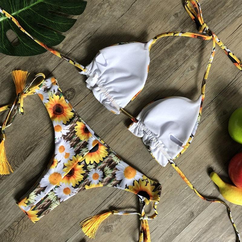 Women Push-up Bikini Swimwear Adjustable Swimsuit Bathing Suit Beachwear Women's Tie Bikini Lace Up Bottom String Swimsuit Bandage Swim Beach Wear Summer Comfortable Bikini Set Stevvex