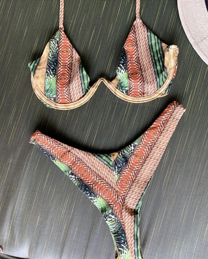 Women Push-up Bikini Swimwear Adjustable Swimsuit Bathing Suit Beachwear Women's Tie Bikini Lace Up Bottom String Swimsuit Bandage Swim Beach Wear Summer Comfortable Bikini Set Stevvex