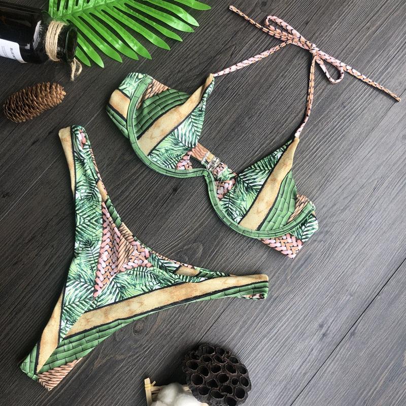 Women Push-up Bikini Swimwear Adjustable Swimsuit Bathing Suit Beachwear Women's Tie Bikini Lace Up Bottom String Swimsuit Bandage Swim Beach Wear Summer Comfortable Bikini Set Stevvex