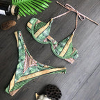 Women Push-up Bikini Swimwear Adjustable Swimsuit Bathing Suit Beachwear Women's Tie Bikini Lace Up Bottom String Swimsuit Bandage Swim Beach Wear Summer Comfortable Bikini Set Stevvex