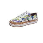 New Popular Womens Shoes Colorful Beautiful Flower Printing Shoes Lace-up Flat Women's Casual Womens Sneakers High-Quality Women's White Sports Casual Couple Shoes Summer Trainers Walking Sneakers Stevvex