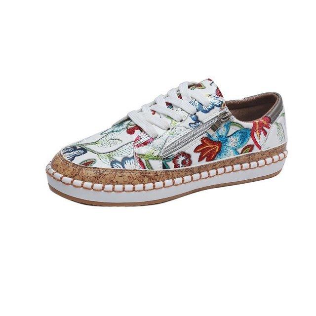 New Popular Womens Shoes Colorful Beautiful Flower Printing Shoes Lace-up Flat Women's Casual Womens Sneakers High-Quality Women's White Sports Casual Couple Shoes Summer Trainers Walking Sneakers Stevvex