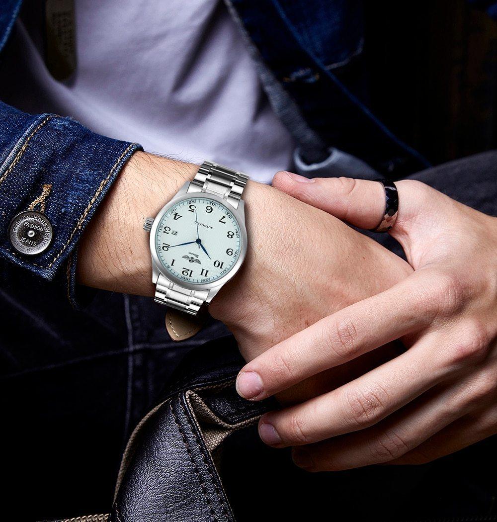 Classic Luxury Men Watch Automatic Wrist Watches Brown Leather Strap Fashionable Design Watches For Men Stevvex