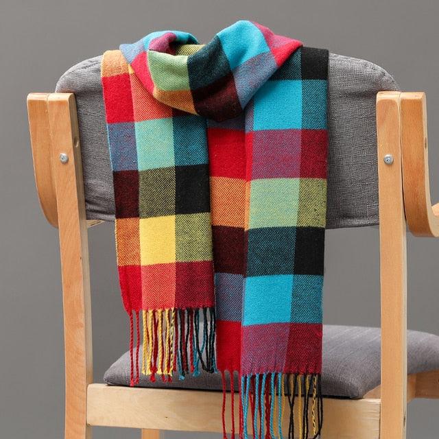 Fashion Winter Casual Classic Soft Plaid Popular Couple Lightweight Tartan Muffler Warm Scarf Cashmere Scarves Shawls Wraps Lightweight Women Warm Lattice Scarves Cashmere Hijab For Women Stevvex