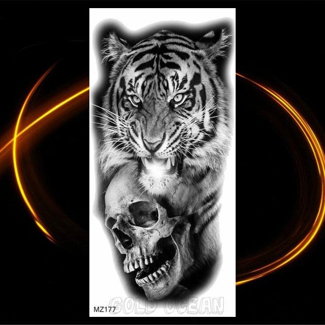 Luxury Tiger Temporary Tattoos Fox Wolf Fake Tattoo Sticker Realistic Black Animal Temporary Tattoo Stickers For Mens Stevvex