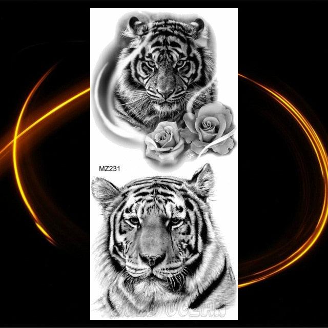 Luxury Tiger Temporary Tattoos Fox Wolf Fake Tattoo Sticker Realistic Black Animal Temporary Tattoo Stickers For Mens Stevvex