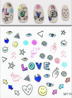 Plant Laser Abstract Lady Face Nail Decals Sliders Paper Art Decor Gel Polish Sticker Manicure Foils 3D Rhinestone Sticker Fun Nail Art Stickers Decal 3D Self-Adhesive Abstract Face Curve Graffiti Nail Design for Acrylic Nail Supplies Stevvex