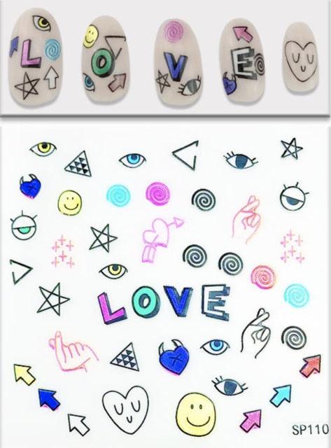 Plant Laser Abstract Lady Face Nail Decals Sliders Paper Art Decor Gel Polish Sticker Manicure Foils 3D Rhinestone Sticker Fun Nail Art Stickers Decal 3D Self-Adhesive Abstract Face Curve Graffiti Nail Design for Acrylic Nail Supplies Stevvex