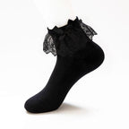 Women Lace Mesh Black White Cotton Socks Japanese Maiden Lovely Short Socks Frilly Ruffle Princess Socks For Women Stevvex