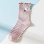 Little Flower Socks Girl's Socks Simple Solid Color Socks Women's Long Socks Kawaii Happy And Funny Breathable Socks For Women Stevvex