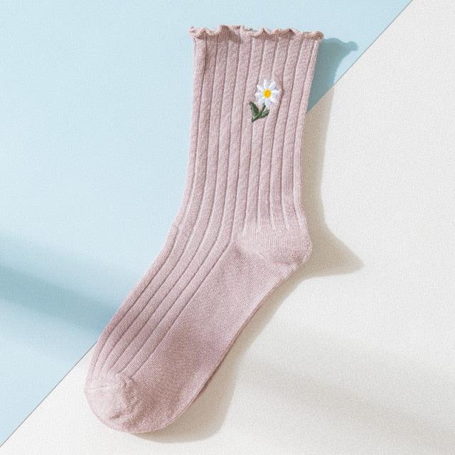 Little Flower Socks Girl's Socks Simple Solid Color Socks Women's Long Socks Kawaii Happy And Funny Breathable Socks For Women Stevvex