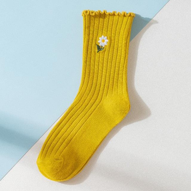 Little Flower Socks Girl's Socks Simple Solid Color Socks Women's Long Socks Kawaii Happy And Funny Breathable Socks For Women Stevvex