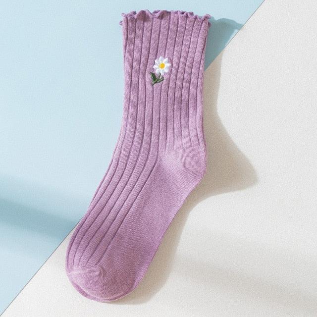 Little Flower Socks Girl's Socks Simple Solid Color Socks Women's Long Socks Kawaii Happy And Funny Breathable Socks For Women Stevvex
