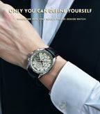Multifunction Luxury Mens Watches Quartz Chronograph Sport Design Leather Band Strap Comfortable Wrist Watch For Men Stevvex
