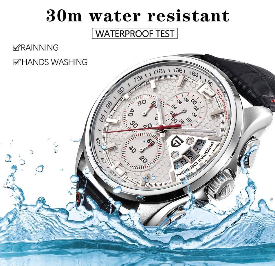 Multifunction Luxury Mens Watches Quartz Chronograph Sport Design Leather Band Strap Comfortable Wrist Watch For Men Stevvex