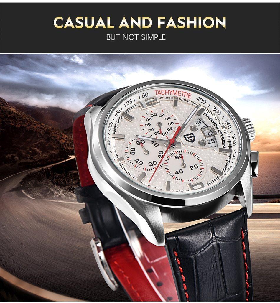 Multifunction Luxury Mens Watches Quartz Chronograph Sport Design Leather Band Strap Comfortable Wrist Watch For Men Stevvex