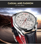 Multifunction Luxury Mens Watches Quartz Chronograph Sport Design Leather Band Strap Comfortable Wrist Watch For Men Stevvex