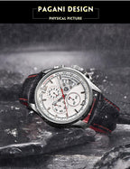 Multifunction Luxury Mens Watches Quartz Chronograph Sport Design Leather Band Strap Comfortable Wrist Watch For Men Stevvex