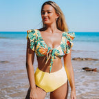 High Waist Bikini Ruffle Swimwear Women Print Swimsuit Push Up Bikinis Plus Size Bathing Suits Floral Beach Wear Bikini Swimsuits for Teen Girls Stevvex