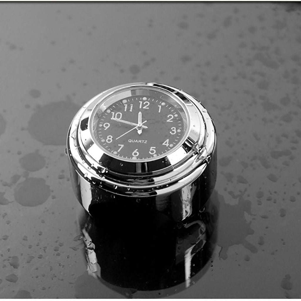 Universal 7/8" Waterproof Chrome Motorcycle Bike Handlebar Mount Quartz Clock Motorcycle Handlebar Clock, Motorcycle Modification Handlebar Mount Waterproof Quartz Clock Watch Accessories Watch Aluminum Luminous Clock Moto Black Stevvex