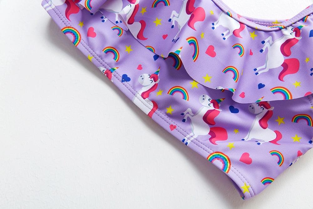 3-16Y Cartoon Two-piece Girls Swimwear Ruffle Swimsuit Bikini Set One Shoulder Beachwear Princess Two Piece Bathing Suit Children Swimwear Girls Swimsuit Bikini Set Stevvex