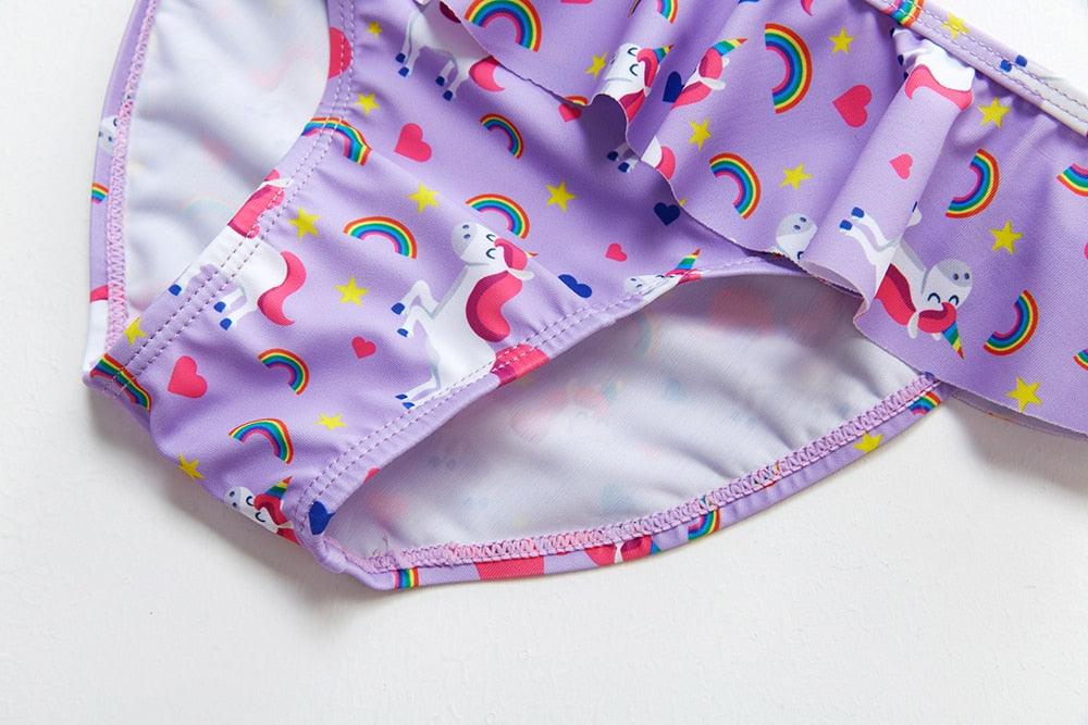 3-16Y Cartoon Two-piece Girls Swimwear Ruffle Swimsuit Bikini Set One Shoulder Beachwear Princess Two Piece Bathing Suit Children Swimwear Girls Swimsuit Bikini Set Stevvex