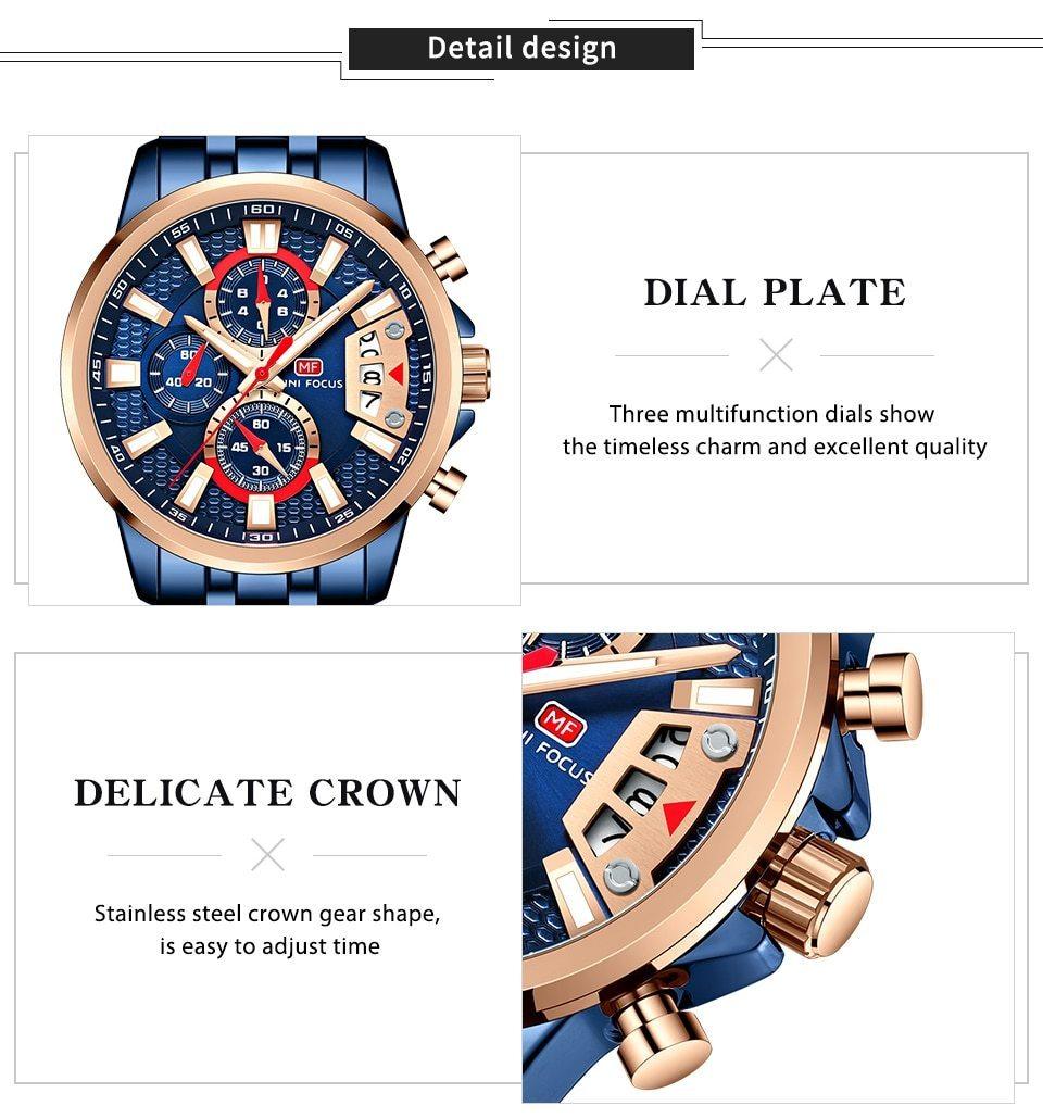 Sport Multifunctional Luxury Mens Watch Quartz Waterproof Colorful Analog Wristwatch Elegant Stainless Steel Design Stevvex