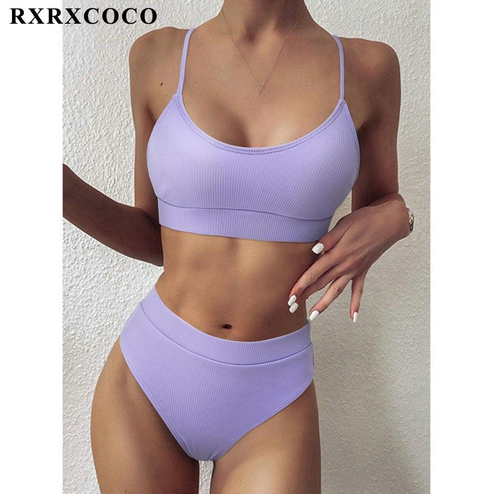 Swimwear Women Ribbed Bathing Suit Female Push Up Bikini Set Women's Bathing Suit Lace up Bikini Ribbed Two Piece Swimsuit Beachwear High Waist Bikini Women's Swimsuit Stevvex