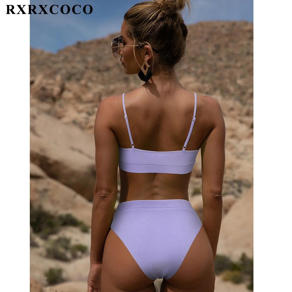 Swimwear Women Ribbed Bathing Suit Female Push Up Bikini Set Women's Bathing Suit Lace up Bikini Ribbed Two Piece Swimsuit Beachwear High Waist Bikini Women's Swimsuit Stevvex