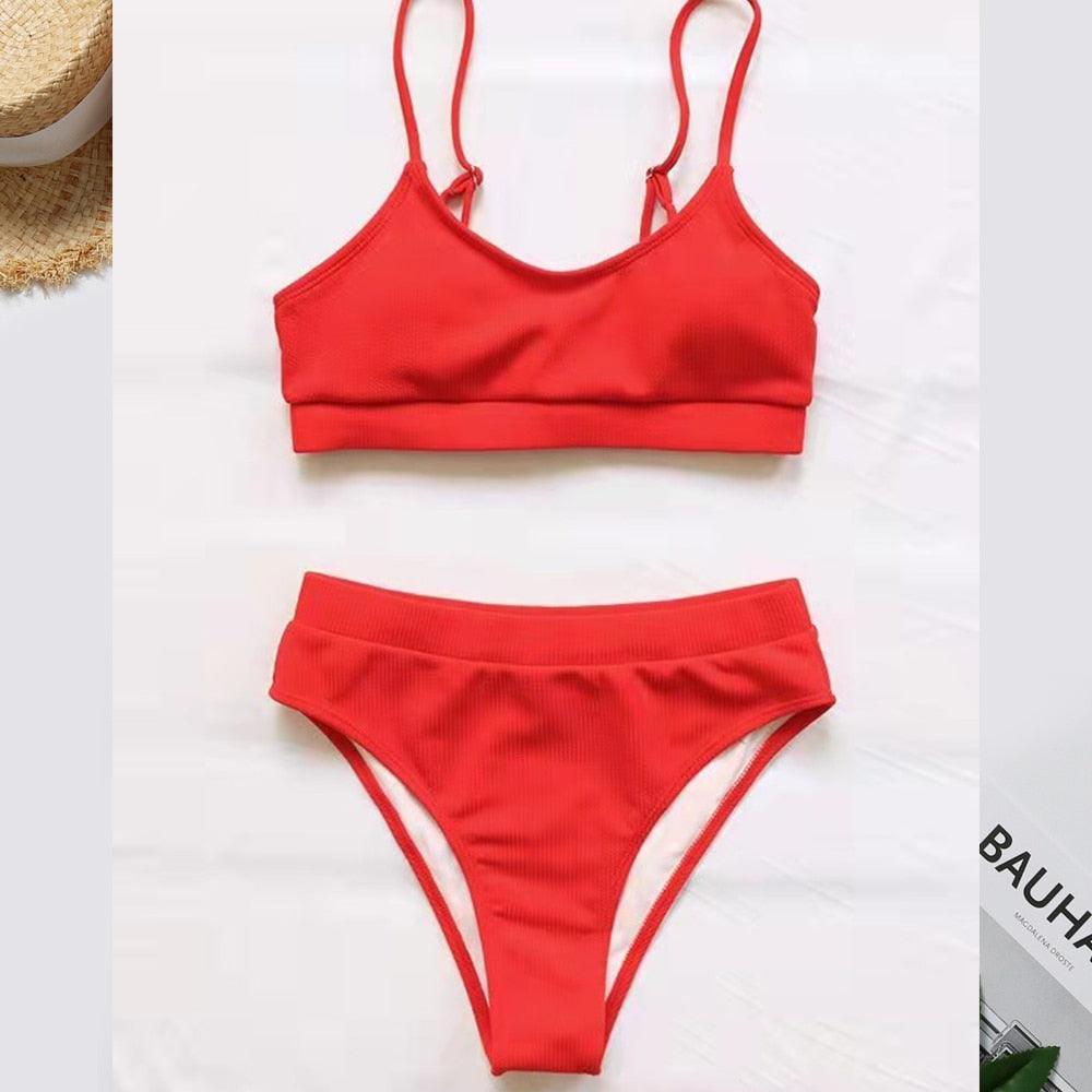 Swimwear Women Ribbed Bathing Suit Female Push Up Bikini Set Women's Bathing Suit Lace up Bikini Ribbed Two Piece Swimsuit Beachwear High Waist Bikini Women's Swimsuit Stevvex
