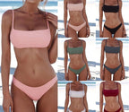 Push Up Bikini Set Swimsuits High Waist Swimwear Women Ribbed Bathing Suits Brazilian Bikinis Swimsuit for Women  Bottom Triangle Bikinis Top Bathing Suit Stevvex