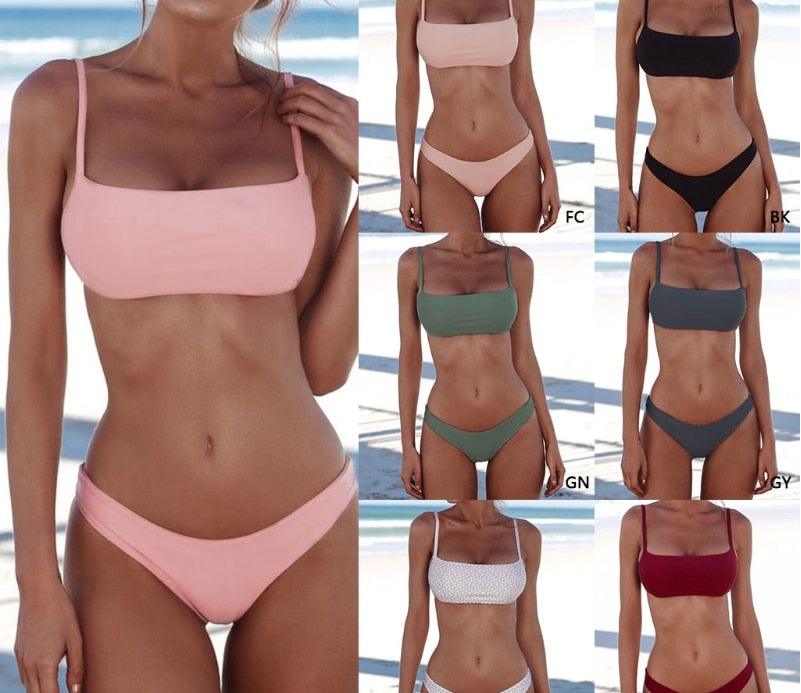 Push Up Bikini Set Swimsuits High Waist Swimwear Women Ribbed Bathing Suits Brazilian Bikinis Swimsuit for Women  Bottom Triangle Bikinis Top Bathing Suit Stevvex