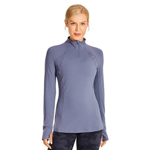 Women's Running Athletic Workout Yoga Shirts Long Sleeves Quarter-Zip