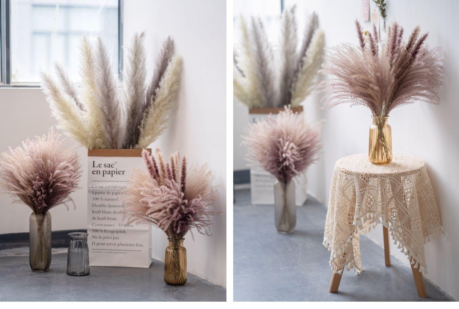 30pcs Natural Dried Pampas Grass Bouquet Pampas Grass Reeds Flowers Bulrush Bouquets Durable For for Vase Artificial Grass Room Décor Wedding Decorations Stevvex