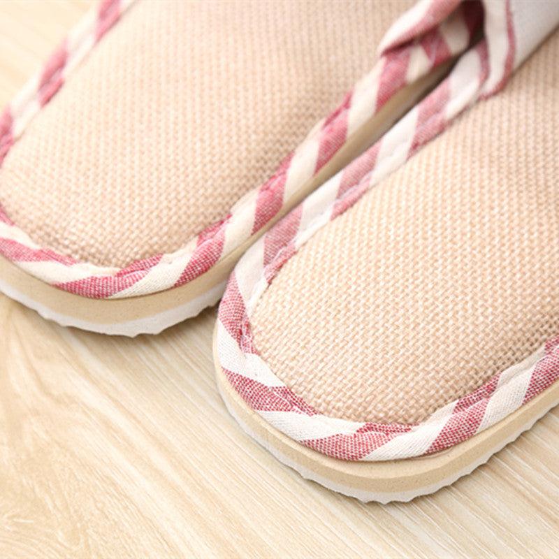 Women Indoor Slippers Flat Shoes Spring Autumn Linen Flip Flops Home Slippers Comfortable Memory Foam Slippers Lining Slip-On Lightweight Durable House Shoes Stevvex