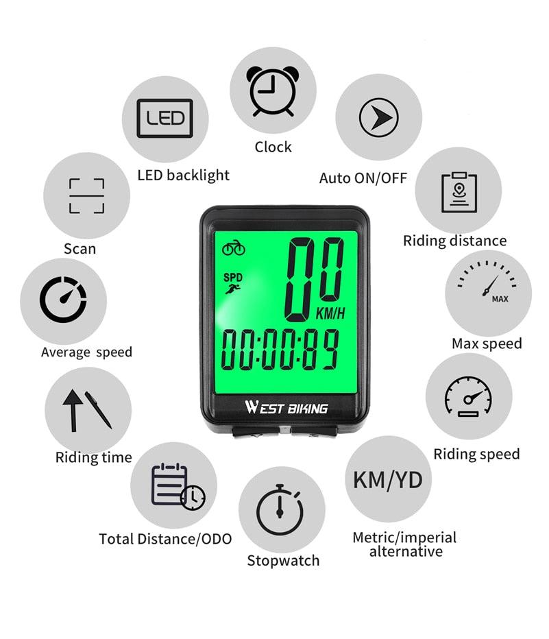 Bicycle Computer Digital Speedometer Backlight Wireless Wired Bike Stopwatch Computer Waterproof Backlight With Digital LCD Display For Outdoor Cycling And Fitness Multi-Function Gifts For Bikers Men Stevvex